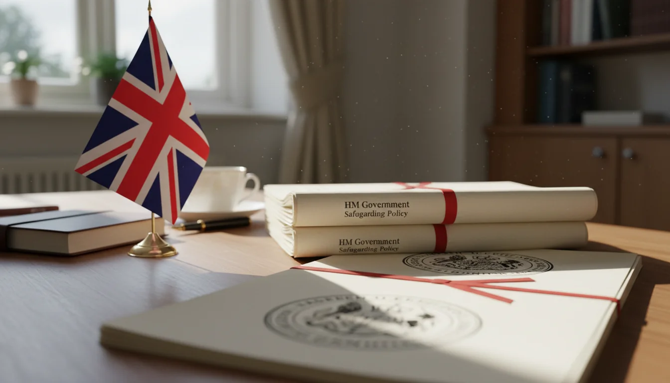 UK flag beside safeguarding policy papers