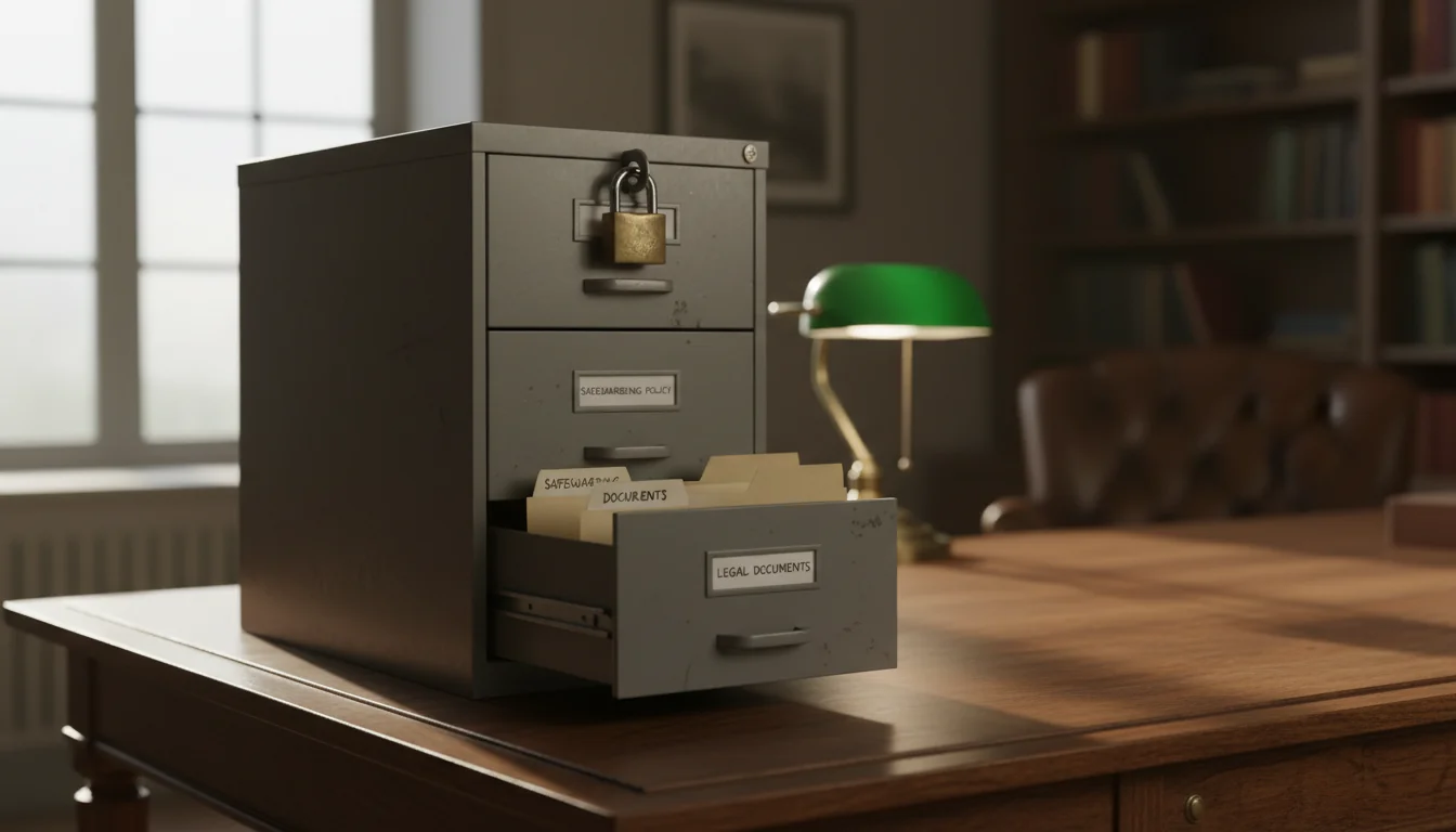 Secure filing cabinet with legal documents