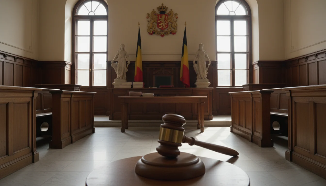Gavel in Belgian courtroom setting