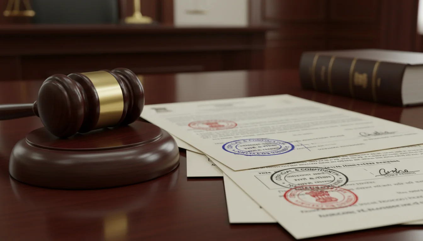 Gavel and Indian legal papers on desk