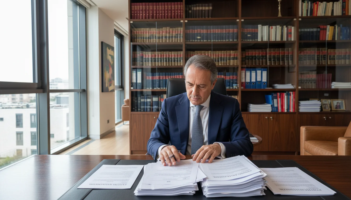 Italian lawyer reviewing files