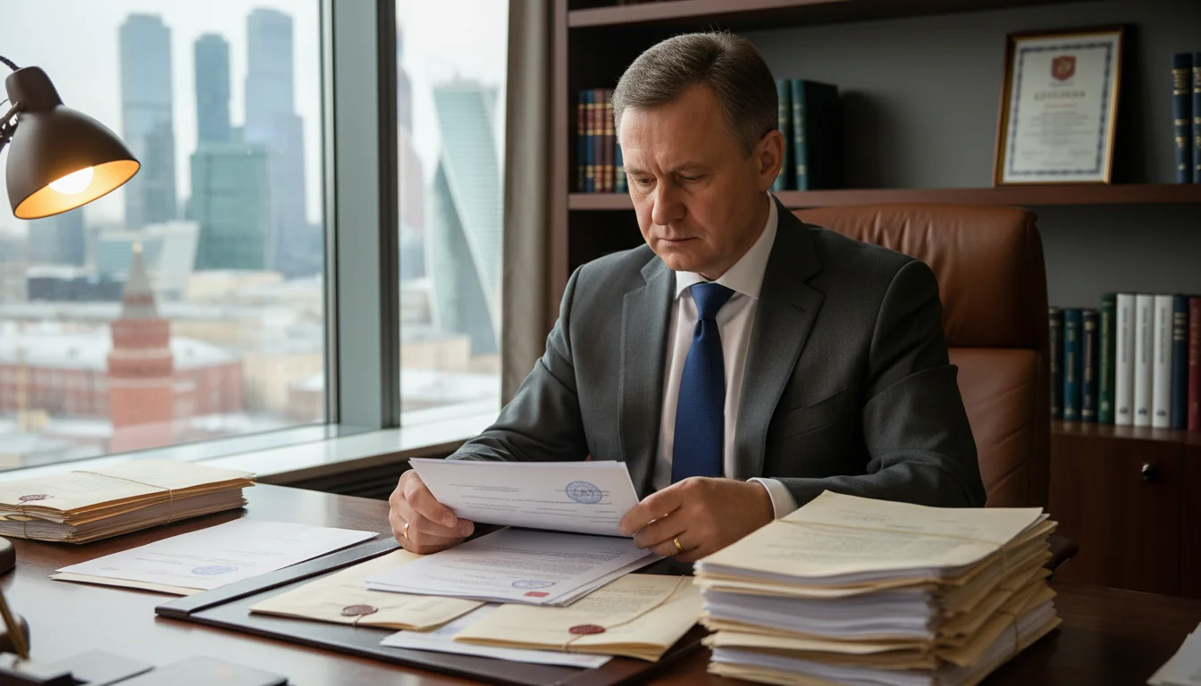 Russian lawyer reviewing legal documents