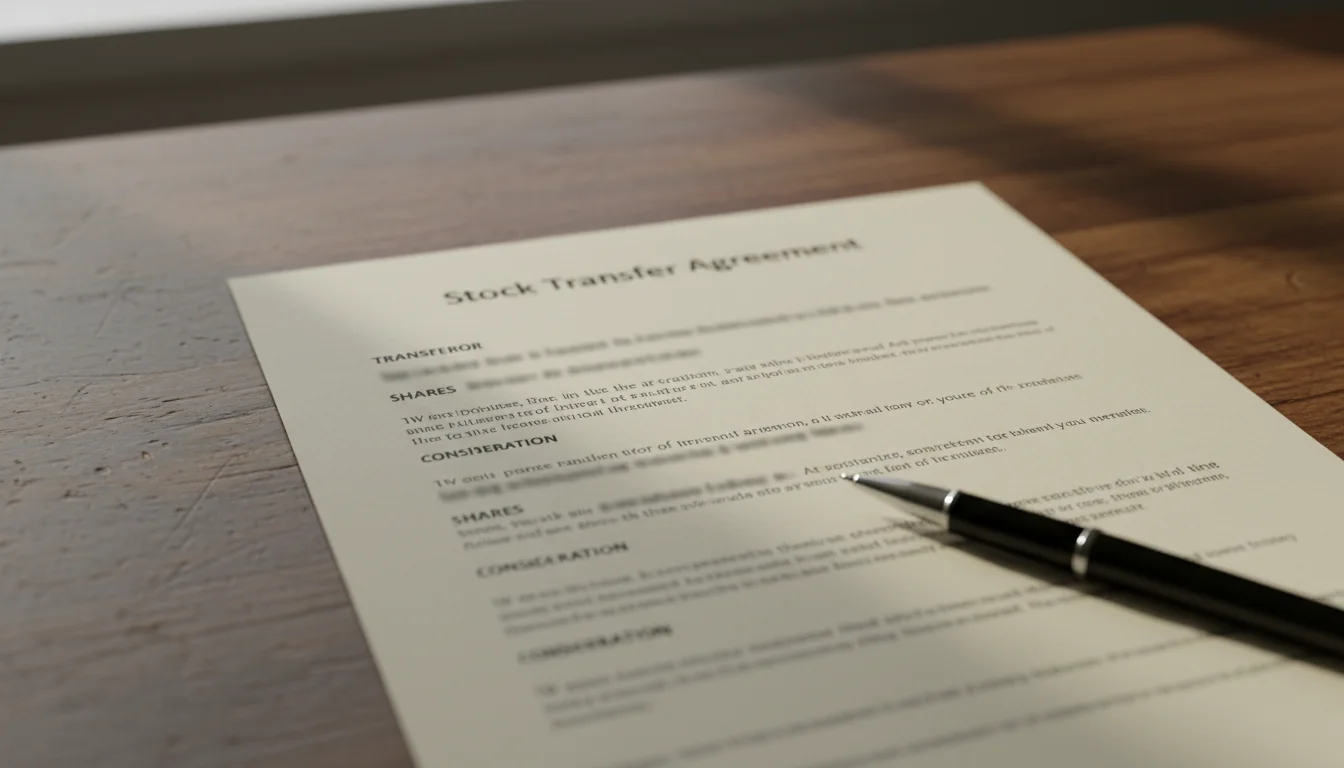Close-up of stock transfer agreement document