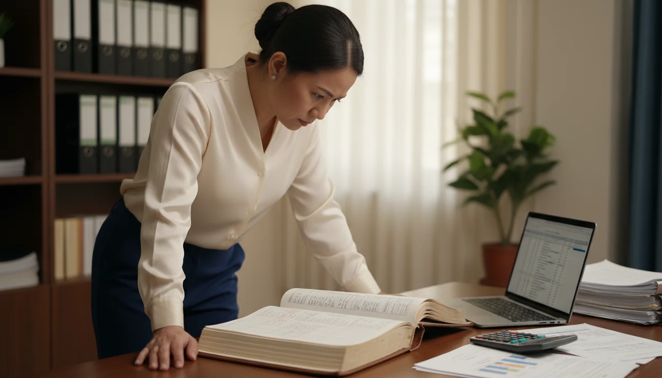 Auditor inspecting transfer book