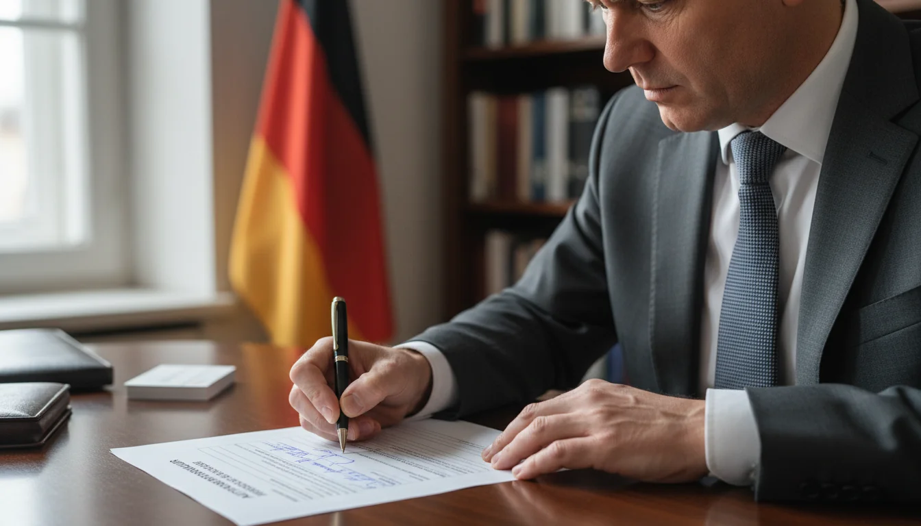 Person signing transfer form professionally