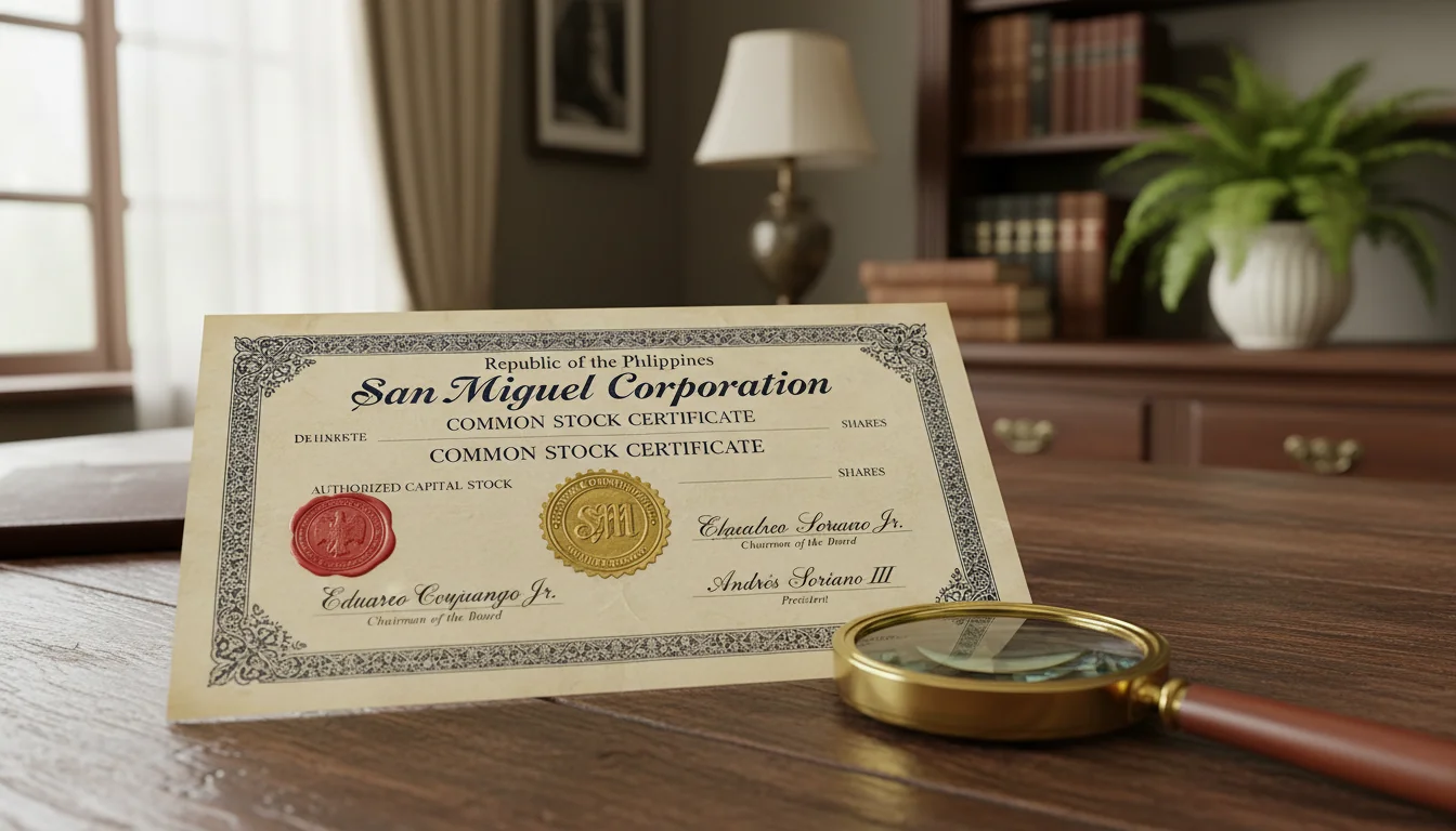 Philippine stock certificate document.