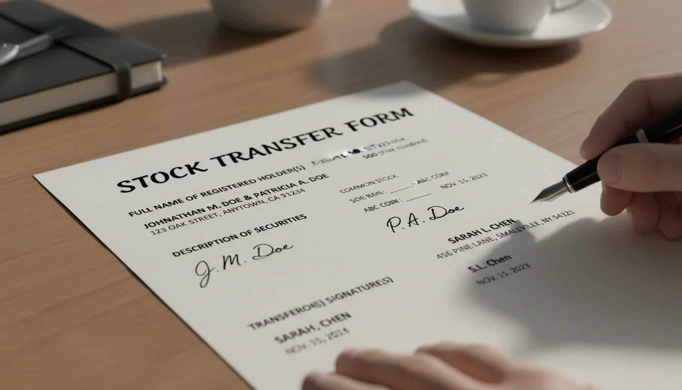 Close-up of completed stock form