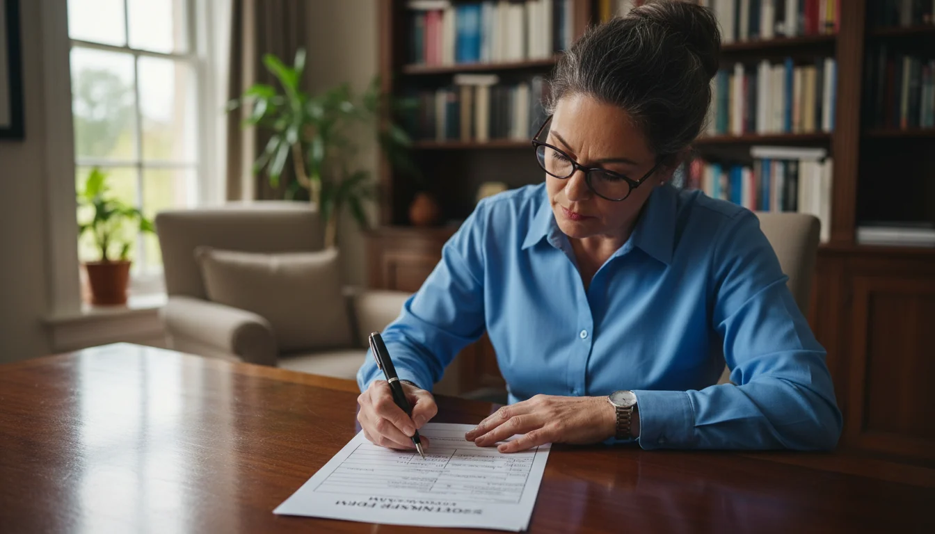 Person filling out stock transfer form