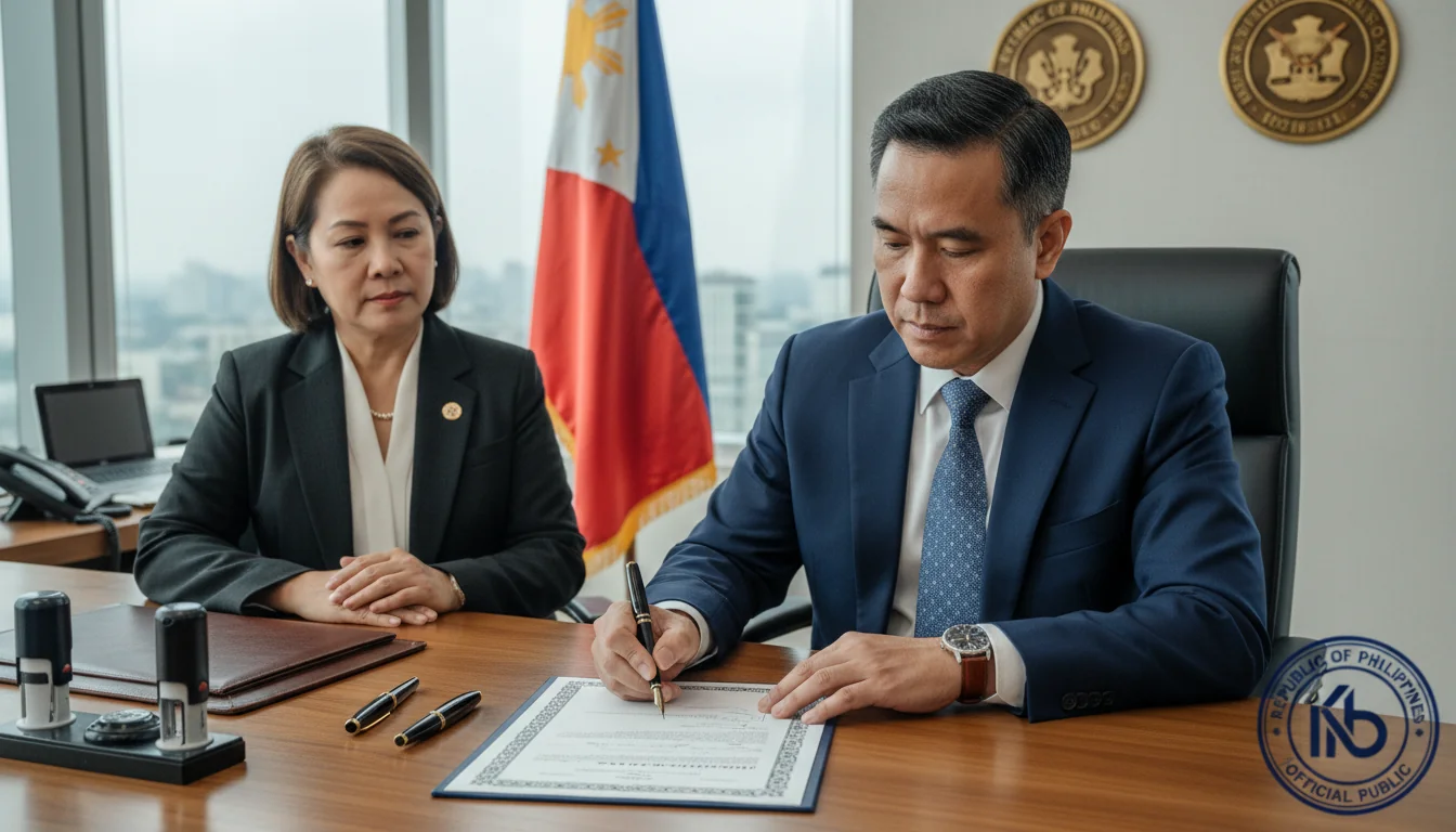 Signing stock transfer documents.