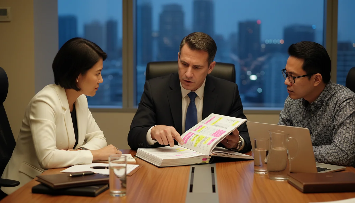 Team reviewing transfer book entries.