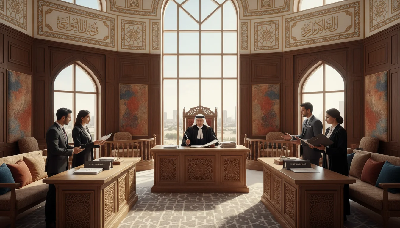 Courtroom with UAE legal scene