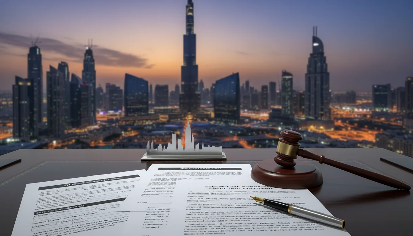 UAE skyline with legal documents