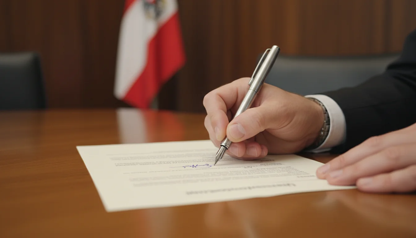 Signing transfer form in Austria.