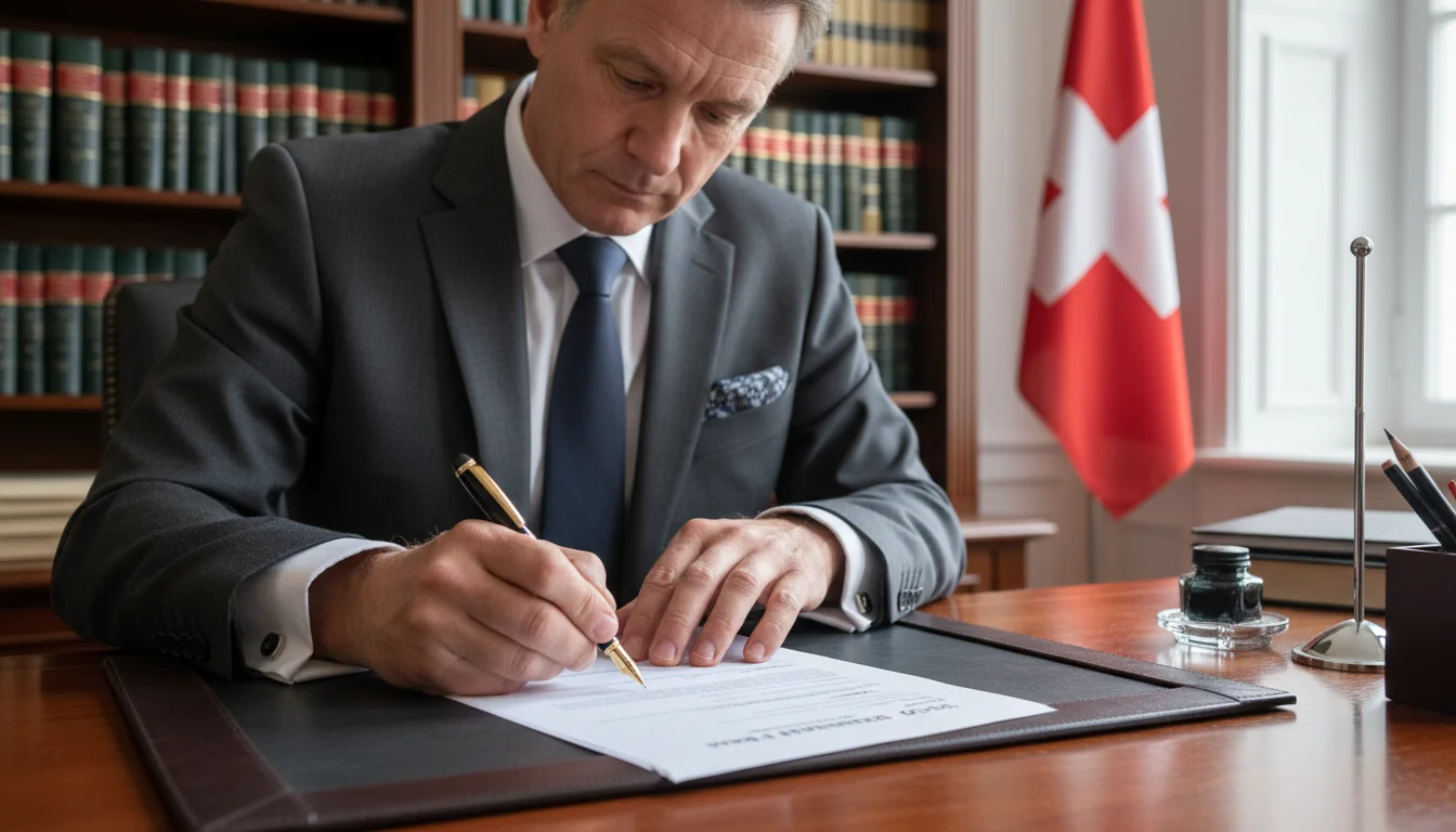 Business professional signing document