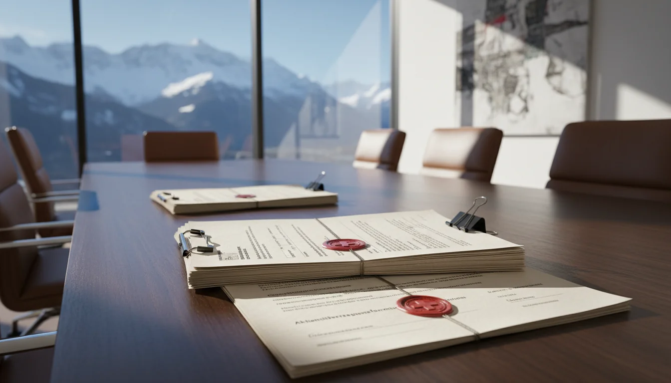 Stack of legal Swiss documents