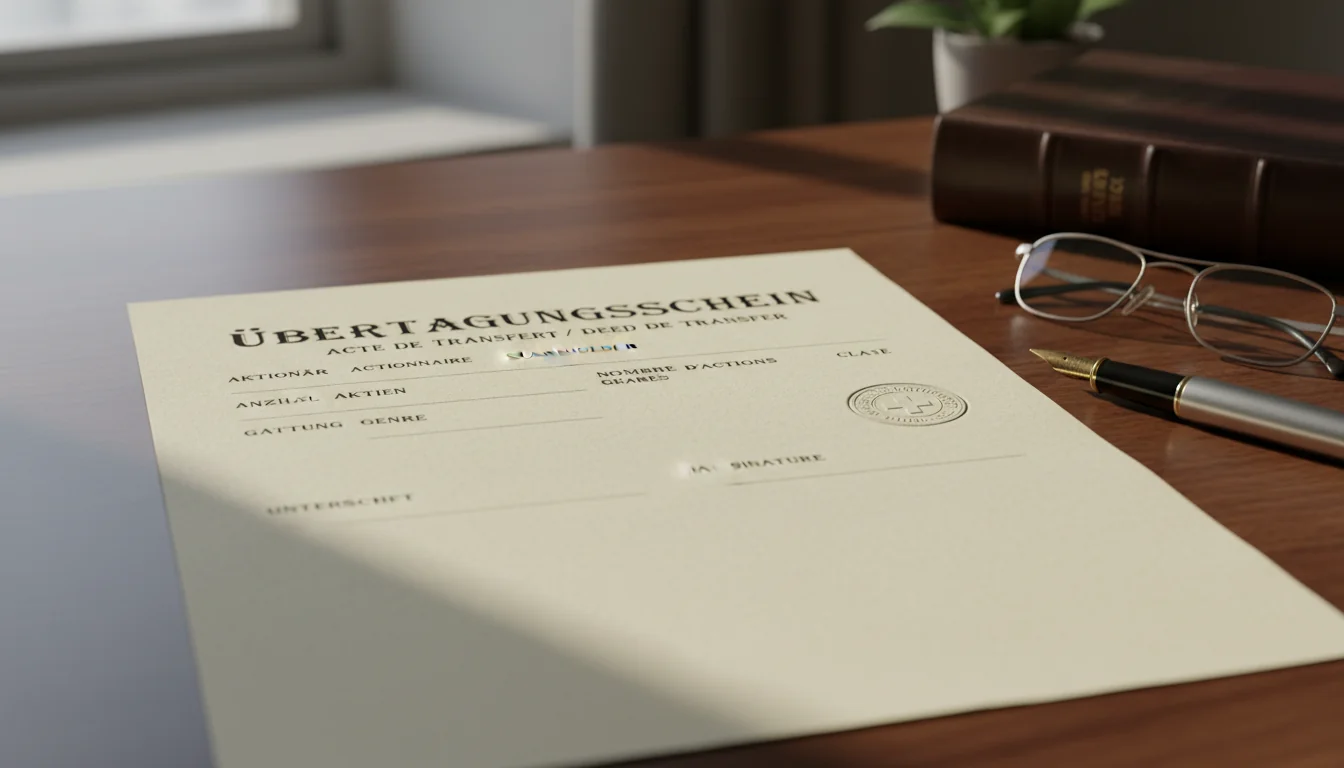 Swiss stock transfer form close-up