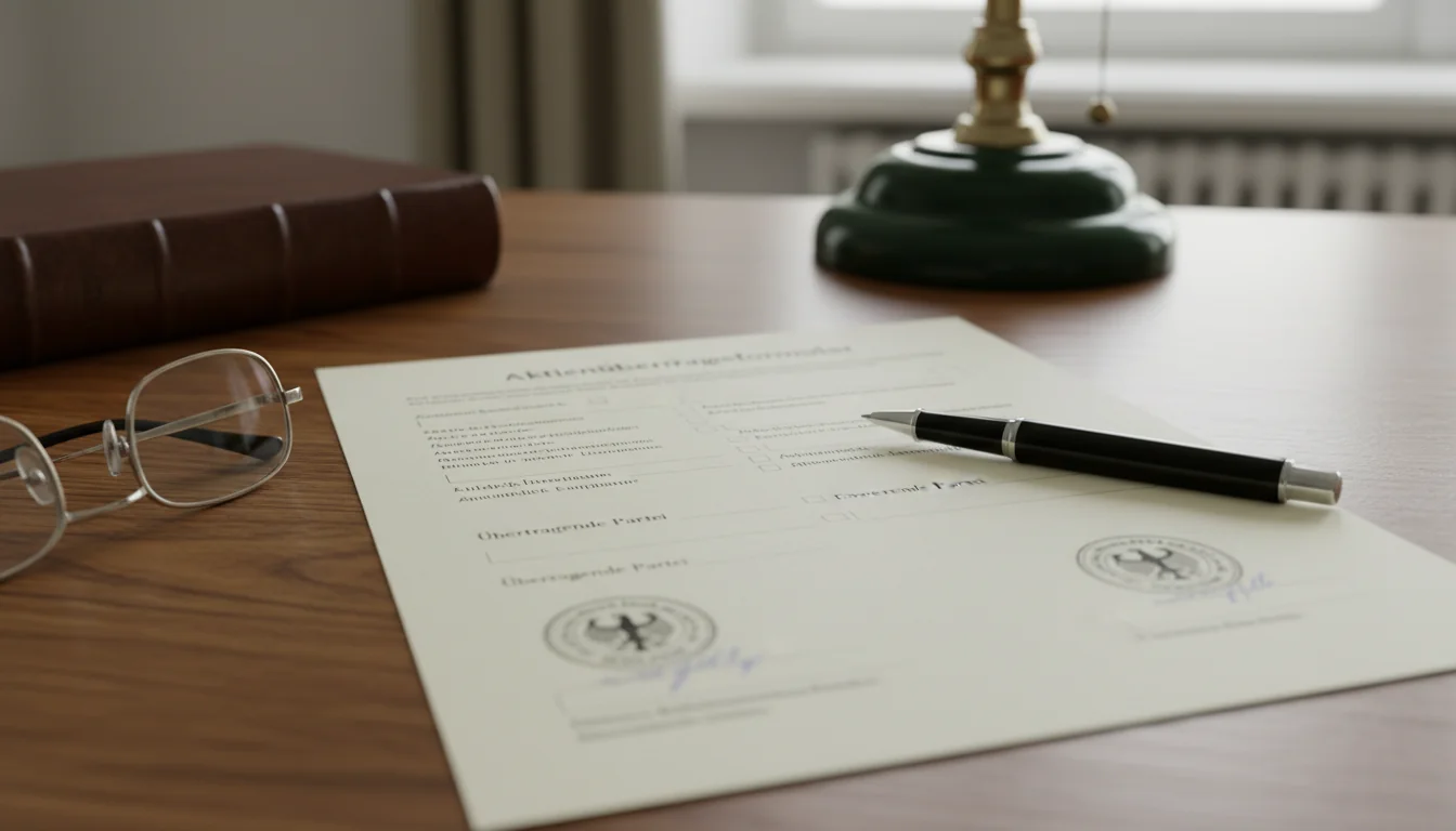 German stock transfer form document.