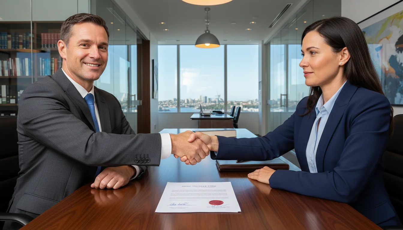 Business handshake sealing deal