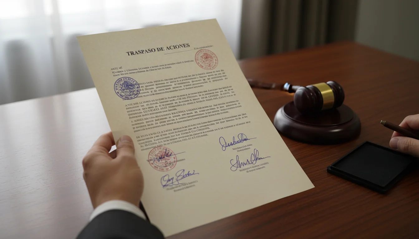 Official Mexican stock transfer document closeup