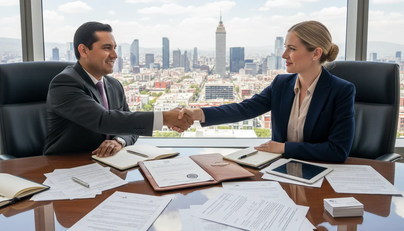 Signing stock transfer agreement in Mexico