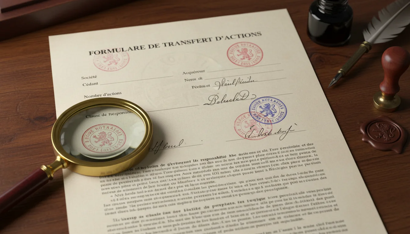 Official Belgian stock transfer document closeup