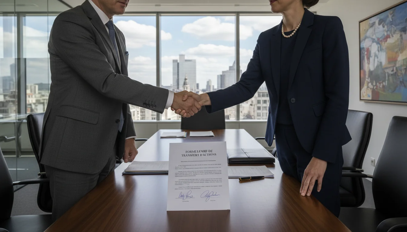 Signing stock transfer agreement in Belgium