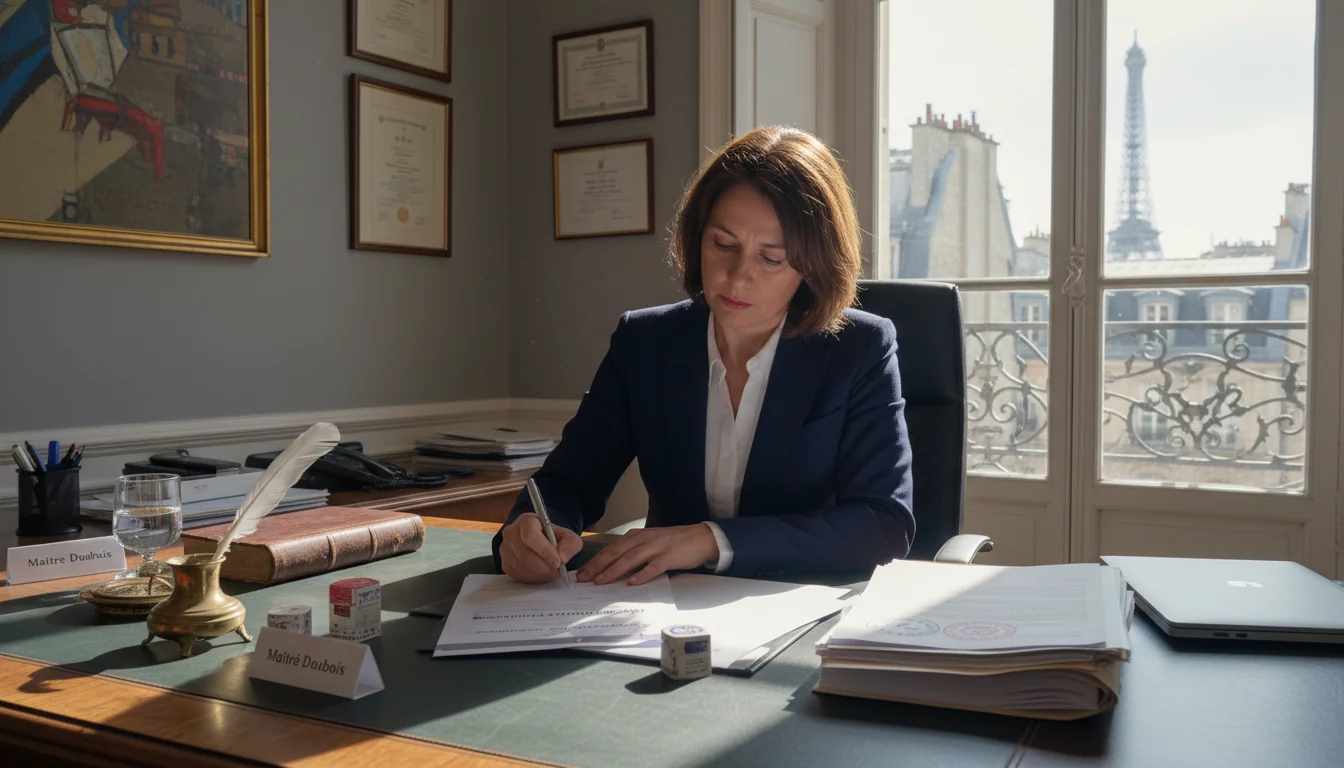French legal document signing scene