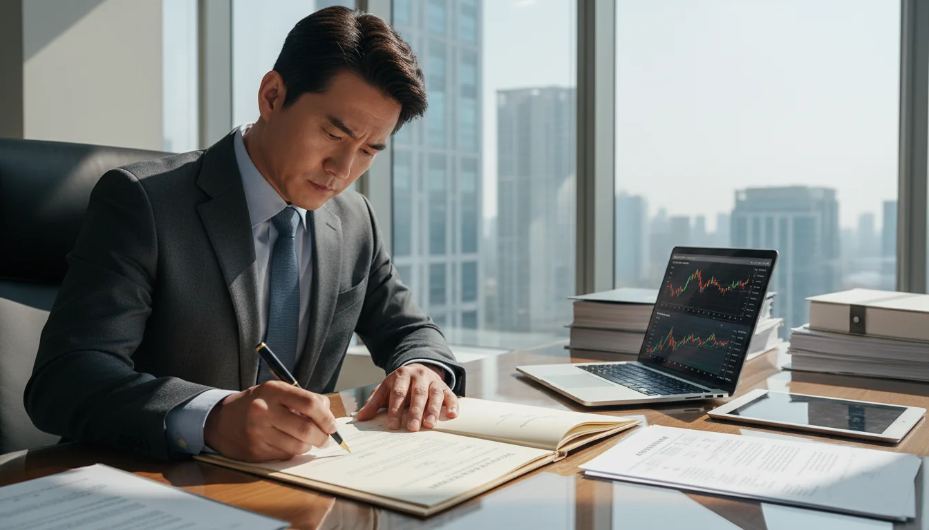 Businessman signing stock transfer contract