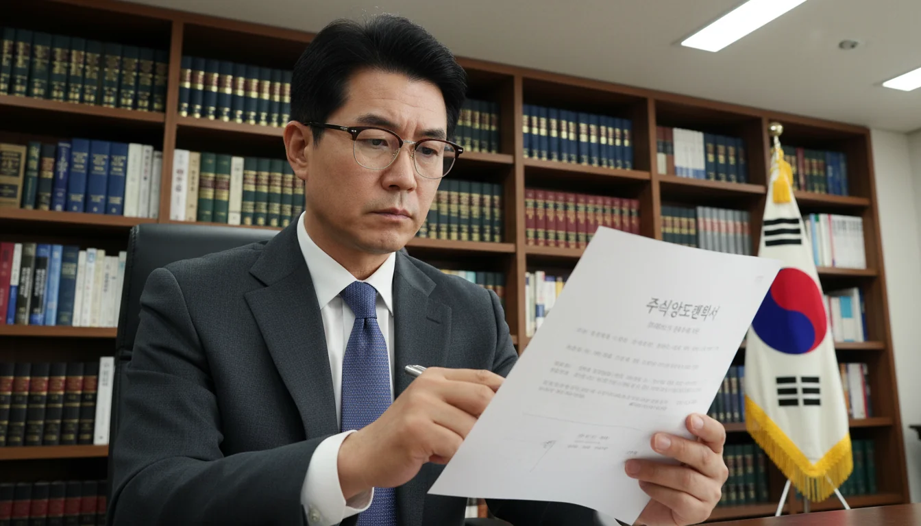 Korean lawyer reviewing legal papers