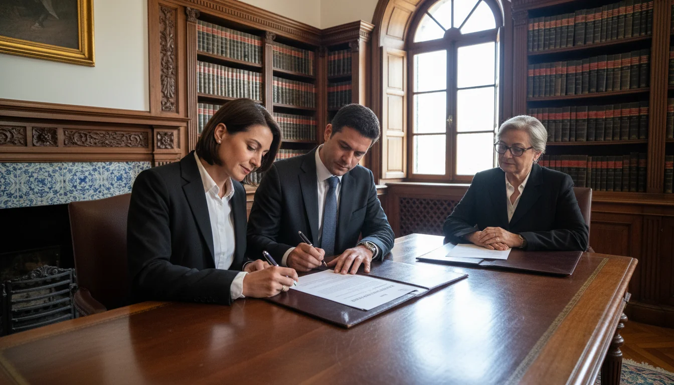 Signing stock transfer deed in notary office