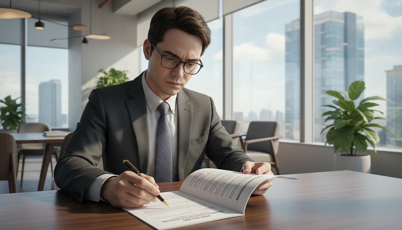 Vietnamese lawyer reviewing stock transfer contract