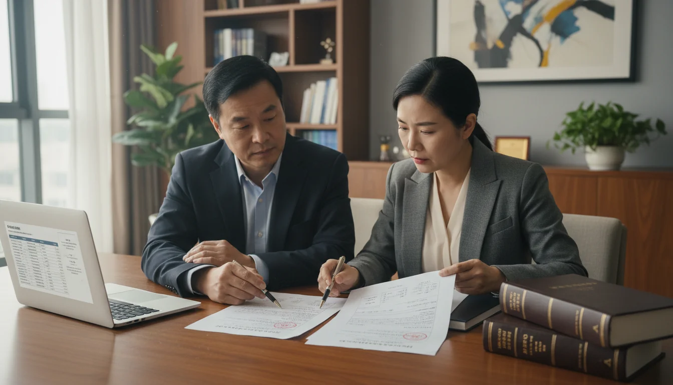 Chinese legal professionals reviewing stock transfer agreement