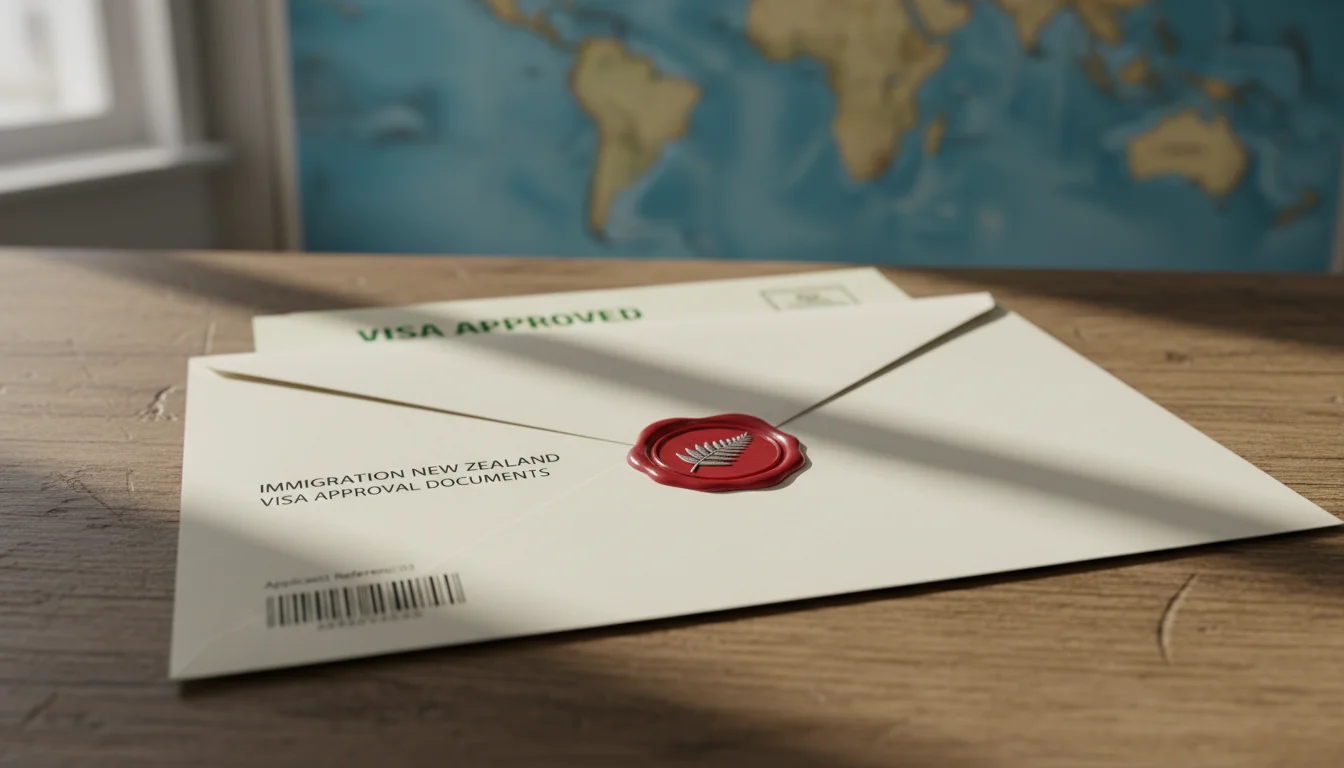 Envelope with New Zealand visa stamp