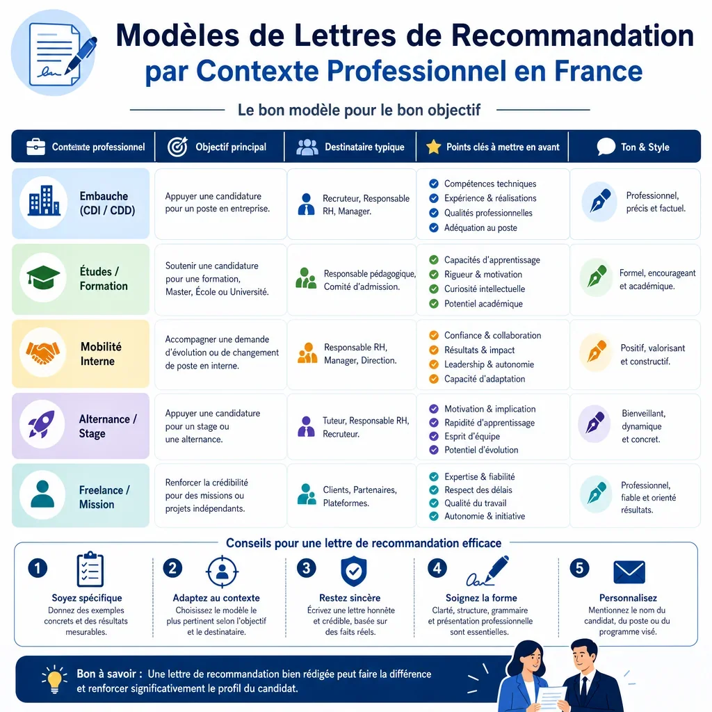 Modèles de lettres de recommandation par contexte professionnel