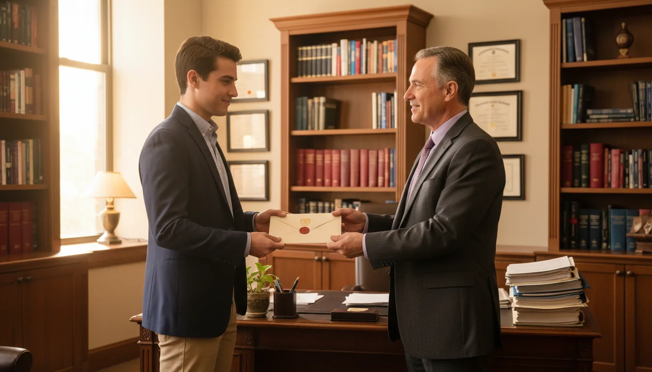 Student receiving recommendation letter