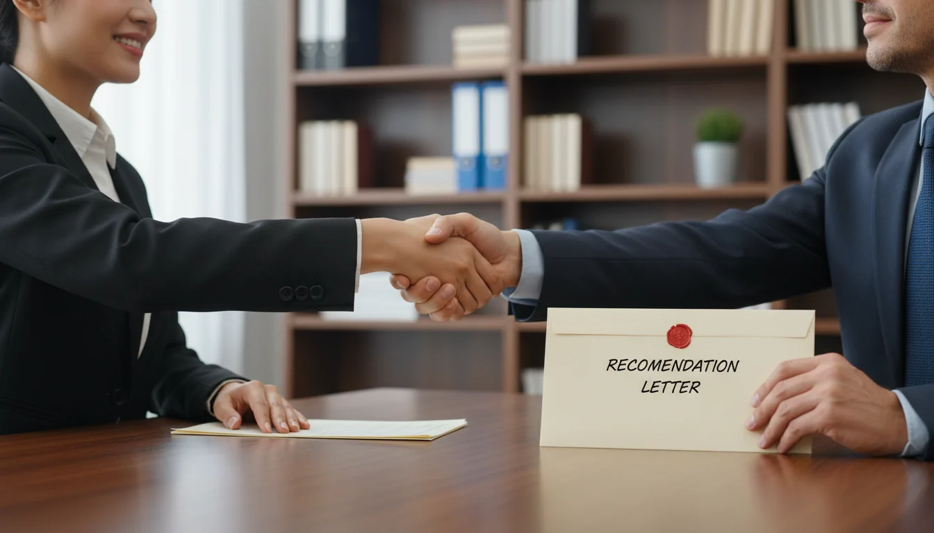 Handing over a signed recommendation letter