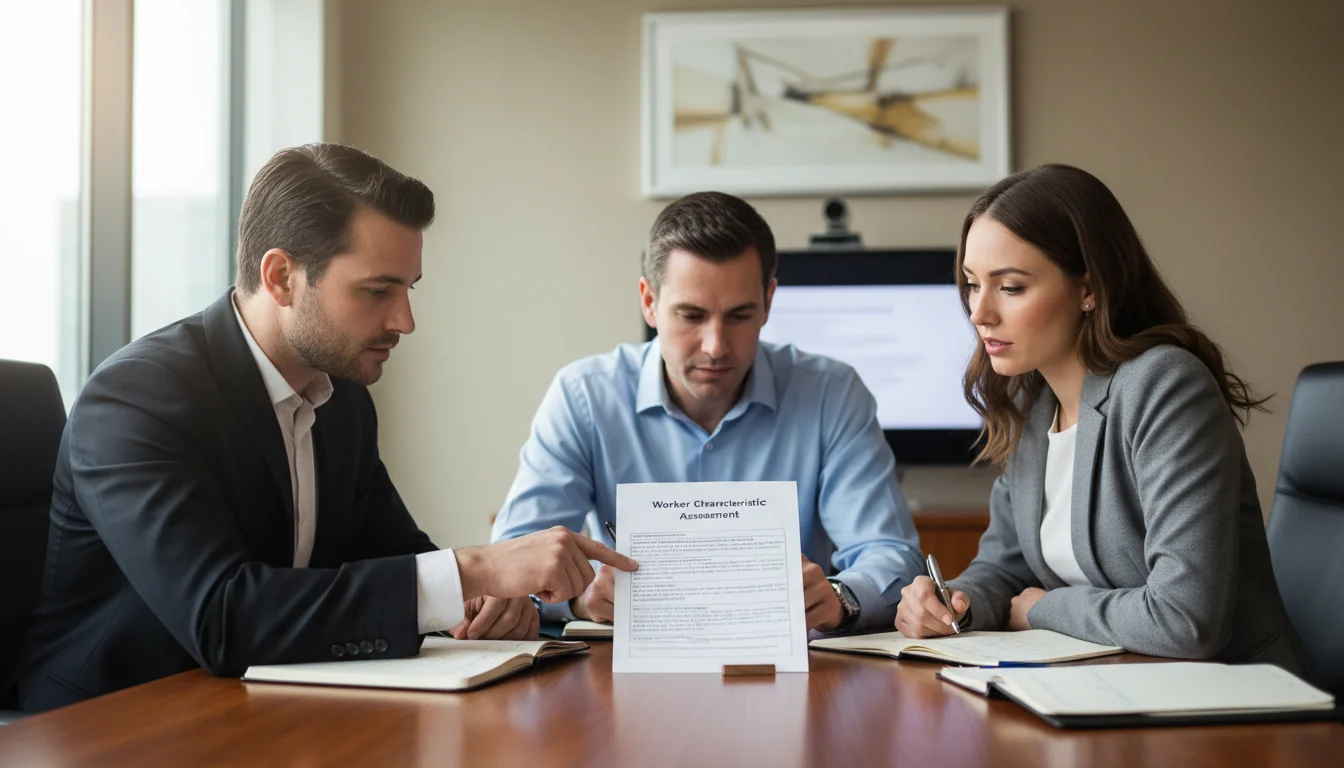 Office team reviewing employee document