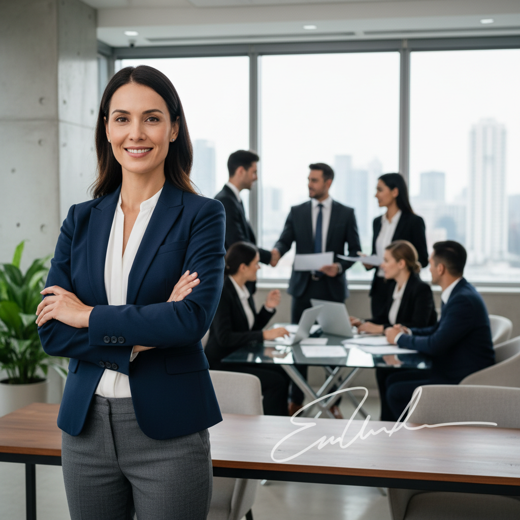 A photorealistic image of a professional adult in a business setting, such as an office environment, symbolizing the recommendation and endorsement for career advancement or employment opportunities.
