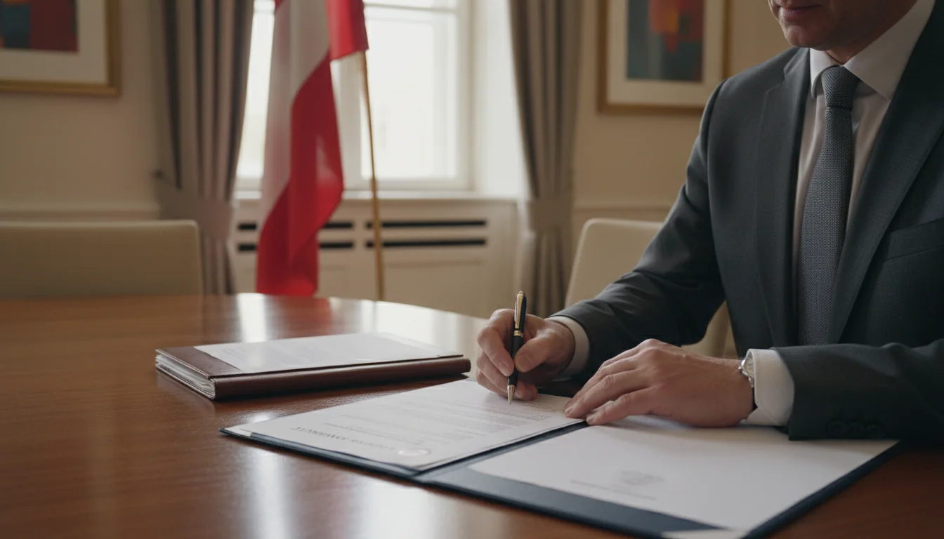 Austrian flag with business contract