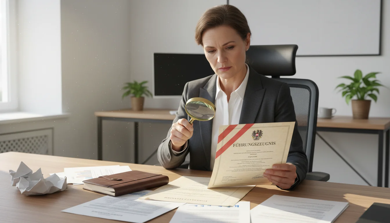 Professional reviewing Führungszeugnis document