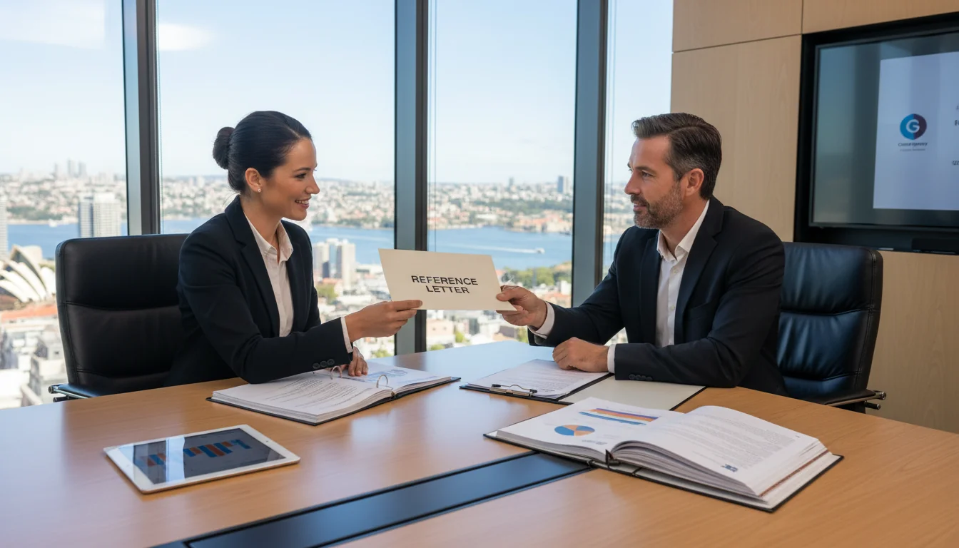 Business meeting discussing reference letters