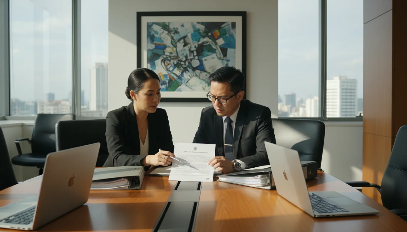 Business professionals discussing documents