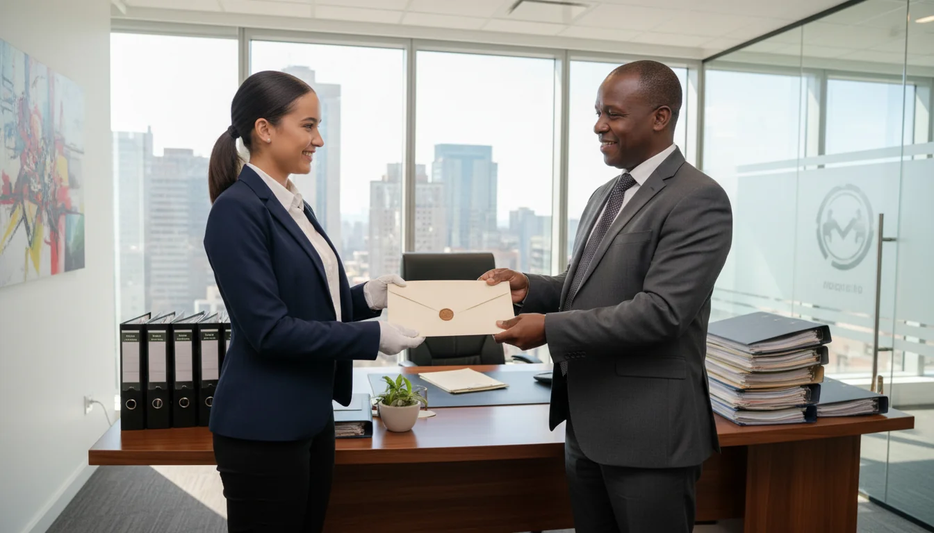 Corporate employee receiving endorsement