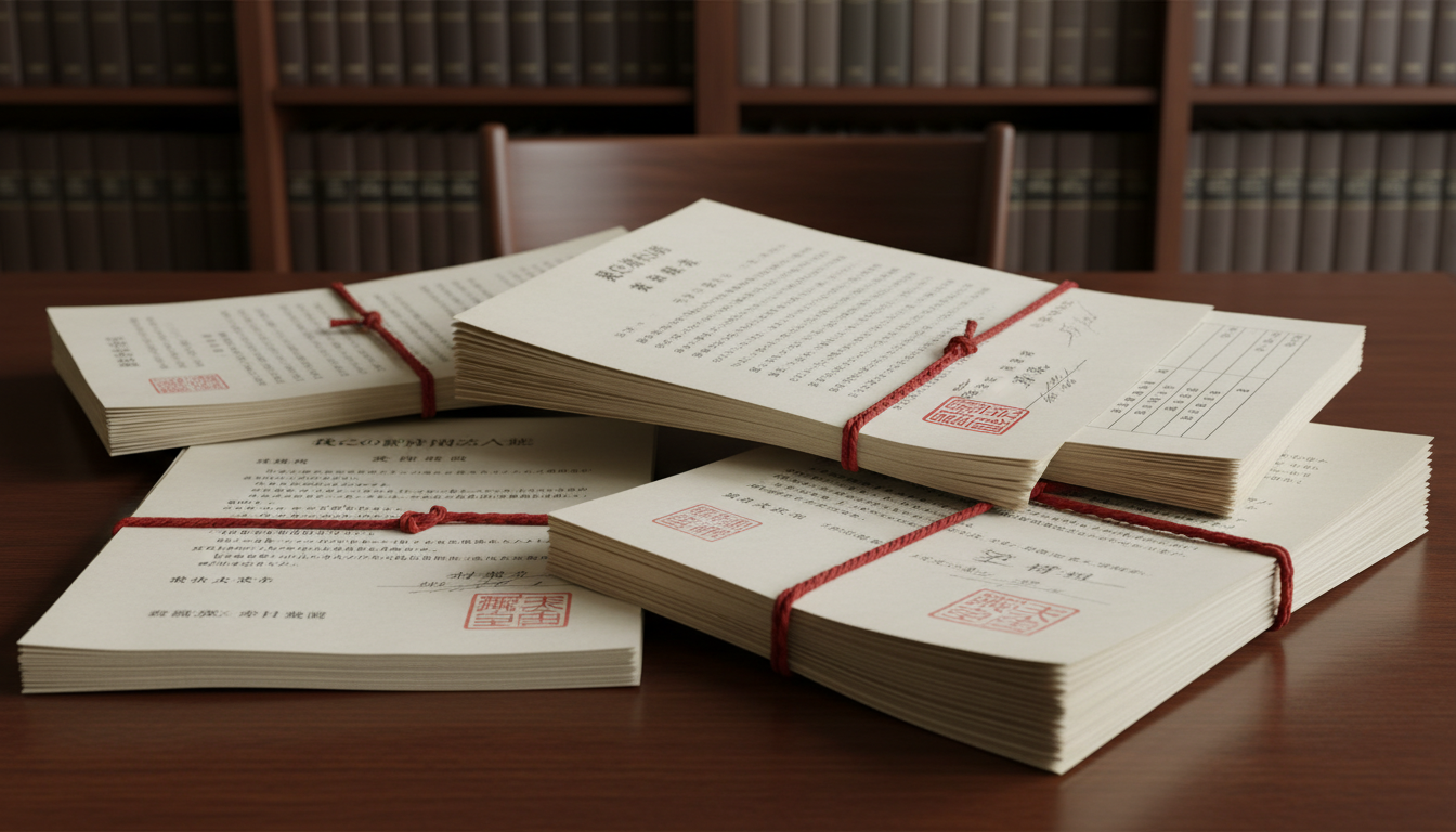 Stack of Japanese legal documents