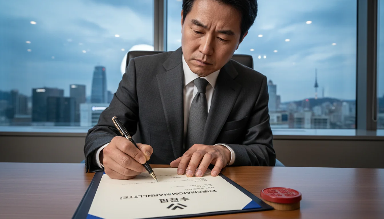 Signing formal corporate recommendation document