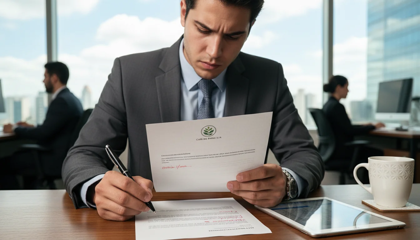 Corporate employee reviewing paperwork