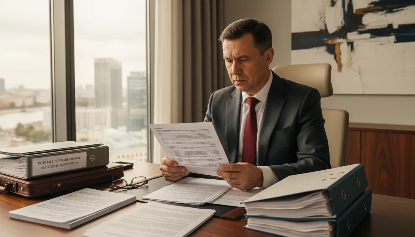 Russian lawyer reviewing legal papers