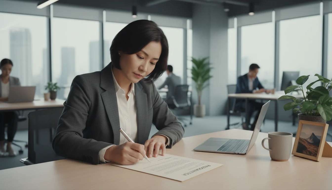 Worker signing resignation letter