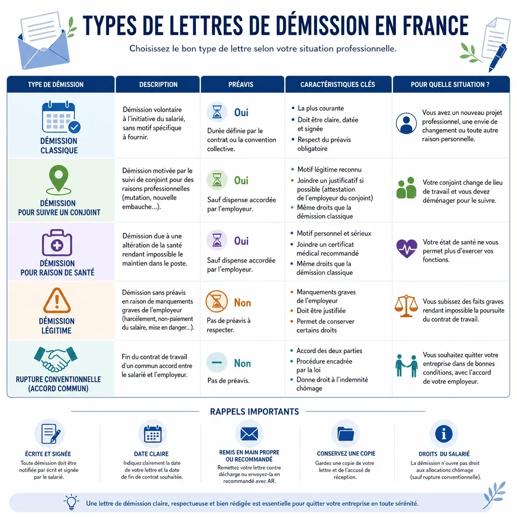 Types de lettres de démission