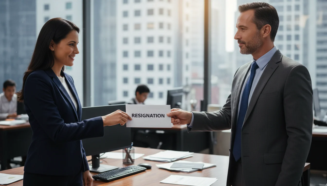 Handing over resignation letter to boss